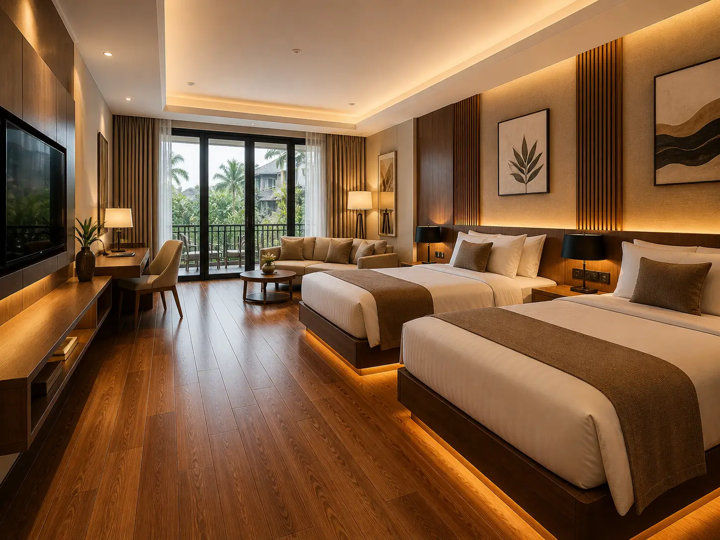interior hotel dengan lantai kayu