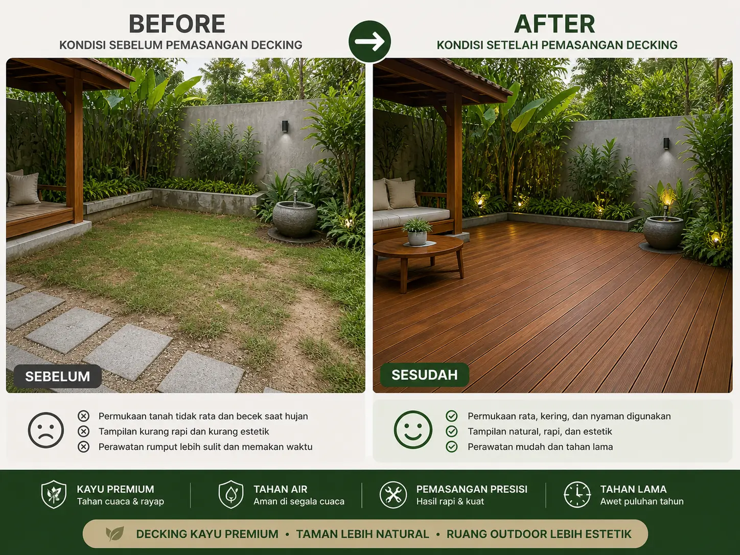 Transformasi taman dengan decking kayu
