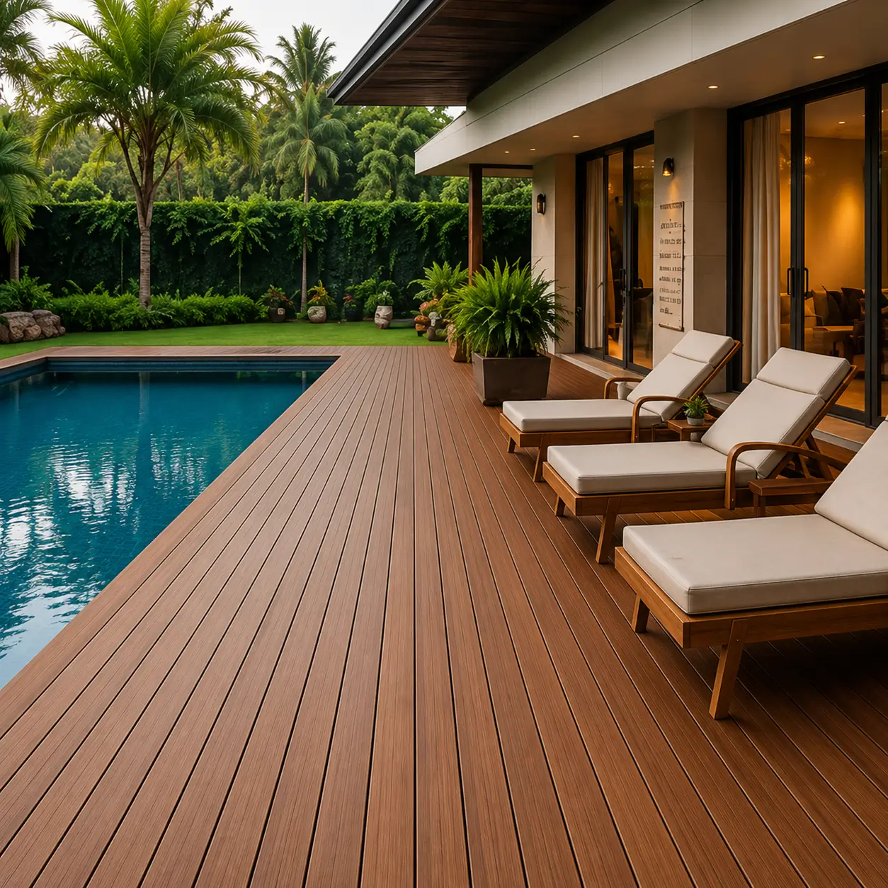 Decking kayu premium area kolam renang